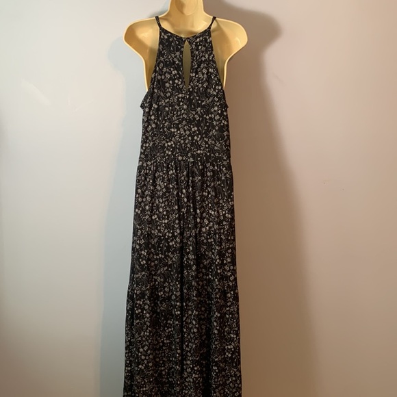 Old navy Black dark Floral Maxi Dress halter large tall ditzy floral tiered - Picture 2 of 7